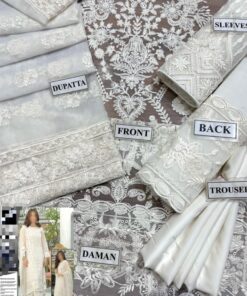 Introducing the Neelam Munir NM-794 Luxury Organza 3 Piece Suit, a beautifully designed outfit for women who love heavy sequence embroidery with elegant festive styling. This suit combines organza fabric with a net dupatta and malai trouser, creating a perfect look for weddings and formal occasions.