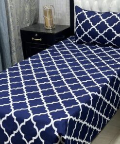 Single blue crystal cotton bedsheet with 3D design and pillow covers
