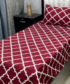 Red crystal cotton single bedsheet with 3D design and pillow covers