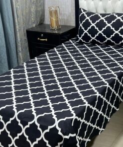 Black crystal cotton single bedsheet with 3D design and pillow covers
