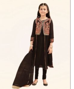 Cute kids lawn embroidered 3 piece suit design 58 for girls summer collection
