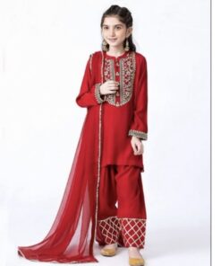 Unique kids lawn embroidered 3 piece suit design 62 for girls summer collection