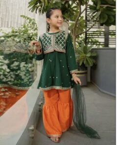 Premium kids lawn embroidered 3 piece suit design 59 for girls summer collection