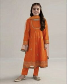 Charming kids lawn embroidered 3 piece suit design 56 for girls summer collection