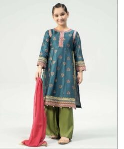 Elegant kids lawn embroidered 3 piece suit design 53 for girls summer collection