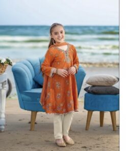 Soft kids lawn embroidered 3 piece suit design 54 for girls summer collection