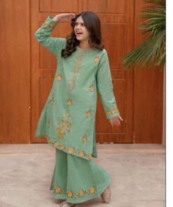 Vibrant kids lawn embroidered 3 piece suit design 49 for girls summer collection