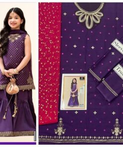 Modern kids lawn embroidered 3 piece suit design 45 for girls summer collection