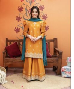 Elegant kids lawn embroidered 3 piece suit design 46 for girls summer collection