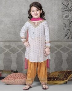 Unique kids lawn embroidered 3 piece suit design 42 for girls summer collection