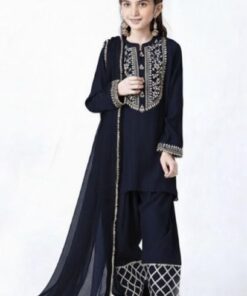 Kids lawn embroidered 3 piece suit design 41 for girls summer collection