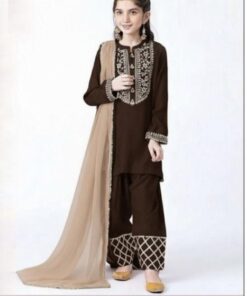 Kids lawn embroidered 3 piece suit design 40 for girls summer collection