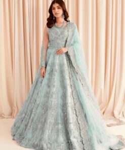 Maria B MB-820 Net Frock Embroidered Suit with Dupatta and Satin Silk Trouser