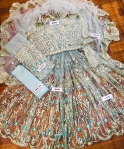 Step into royal elegance with the Maria B MB-820 Heavy Embroidered Net Frock 3 Piece Suit, a premium outfit designed for women who love bridal-style luxury, adda work, and pearl embellishments. This stunning ensemble features a complete net frock with satin silk trouser, making it a perfect choice for weddings, receptions, and grand festive occasions.