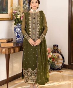 Asim Jofa AJ-815 Chiffon Embroidered Suit with Satin Silk Trouser and Dupatta