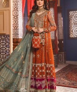 Maria B MB-844 Net Frock Embroidered Suit with Dupatta and Satin Silk Trouser