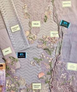 Step into modern sophistication with the Crimson CM-846 Swiss Lawn Digital Printed Schiffli Embroidered 3 Piece Suit, designed for women who love vibrant prints combined with luxury embroidery. This outfit offers a perfect mix of Swiss lawn comfort, schiffli detailing, and spangle embellishment, making it ideal for summer wear, Eid, and semi-formal occasions.