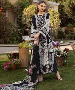 Elaf EF-857 Black Cotton Chikankari Suit with Silk Dupatta