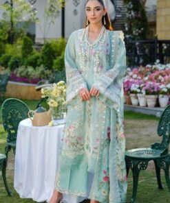Elaf EF-972 Chickenkari Cotton Embroidered Suit with Organza Digital Dupatta