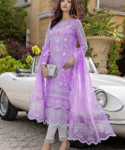 Azure AZ-975 Heavy Embroidered Organza Suit with Cutwork Lace
