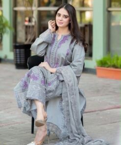 Mushq IA-139 Heavy Embroidered Lawn 3 Piece Suit with Chikankari Embroidery and Chiffon Dupatta