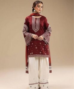 Baroque IA-145 Pure Lawn 3 Piece Heavy Embroidered Unstitched Suit with Digital Printed Pure Bember Chiffon Dupatta
