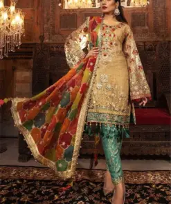 Maria B MB-984 Luxury Net Full Hand Work Embroidered 3 Piece Suit with Silk Dupatta