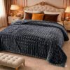 Embose Plain Blanket Black Color Fleece Combo Double Bed 88 Inches Premium Soft Warm Blanket Pakistan
