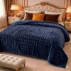 Dark Navy Blue Embossed Fleece Double Bed Blanket 88 Inches Premium Soft Blanket Pakistan