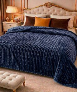 Dark Navy Blue Embossed Fleece Double Bed Blanket 88 Inches Premium Soft Blanket Pakistan