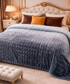 Silver Grey Embossed Fleece Double Bed Blanket 88 Inches Premium Soft Blanket Pakistan