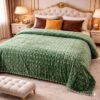 Sea Green Embossed Fleece Double Bed Blanket 88 Inches Premium Soft Blanket Pakistan