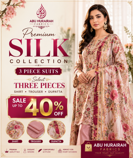 3 Piece Silk Suits for Women Pakistani Unstitched Silk Collection
