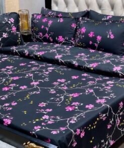 7PC Black Printed Comforter Set with King Size Cotton Bedsheet and Quilted Pillow Covers