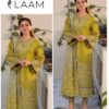 New Winter Arrival LAAM Dhanak DHK-664 3 Piece Suit featuring front full embroidery and digital print wool shawl.
