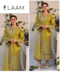 New Winter Arrival LAAM Dhanak DHK-664 3 Piece Suit featuring front full embroidery and digital print wool shawl.