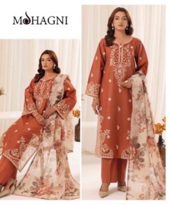 New Winter Arrival Mohagni Dhanak DHK-663 3 Piece Suit featuring front full embroidery and digital print wool shawl.