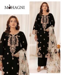 New Winter Arrival Mohagni Dhanak DHK-662 3 Piece Suit featuring front full embroidery and digital print wool shawl.