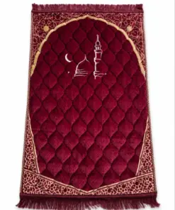 Red Foam Jai Namaz with Soft Fabric, Comfortable Foam Padding and Elegant Islamic Design