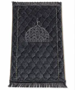 Premium Dark Grey Foam Jai Namaz with Soft Fabric, Foam Padding and Elegant Islamic Design by Abu Hurairah Fabrics