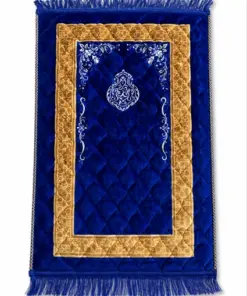 Premium Blue Foam Jai Namaz Prayer Mat with Soft Velvet Fabric and Elegant Islamic Design by Abu Hurairah Fabrics