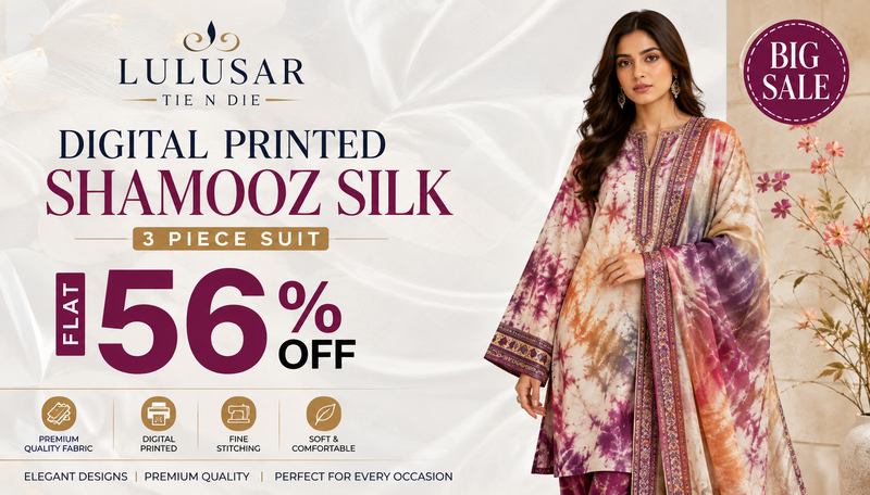 Lulusar Tie N Die Digital Printed Shamooz Silk 3 Piece Suit for Women