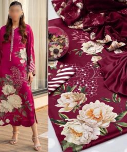 Lulusar NT-1023 Women's Digital Printed Shamooz Silk Shirt Trouser and Dupatta