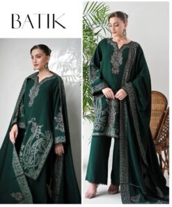 Batik DHK-677 Winter Dhanak Embroidered 3 Piece Suit featuring front full embroidery and a ready to wear embroidery shawl.