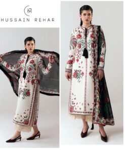 Hussain Rehar DHK-676 Winter Dhanak Embroidered 3 Piece Suit featuring front full embroidery and a digital print wool shawl.