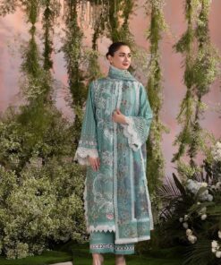 Embroidered Pure Dhanak shirt trouser suit for Pakistani winter styling