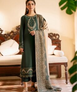 Baroque DHK-719: Baroque DHK-719 Winter Dhanak Embroidered 3 Piece Luxury Suit featuring a premium cozy shawl at Abu Hurairah Fabrics.