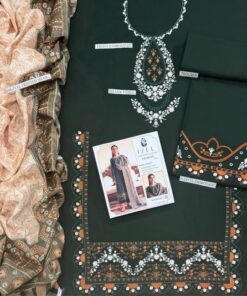 Baroque DHK-719 (Detail Image): Close-up of the intricate embroidery on the Baroque DHK-719 luxury winter dhanak suit for women.