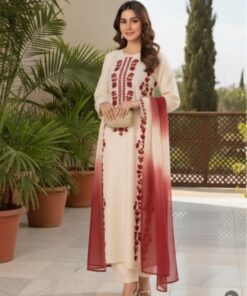 Baroque DHK-721 (Detail Image): Beautiful thread work on the sleeves and front of the Baroque DHK-721 pure dhanak winter dress.