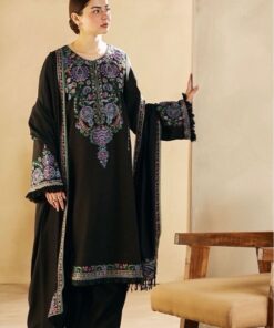Zara Shahjahan DHK 722 pure winter dhanak front and daman heavy thread embroidery design
